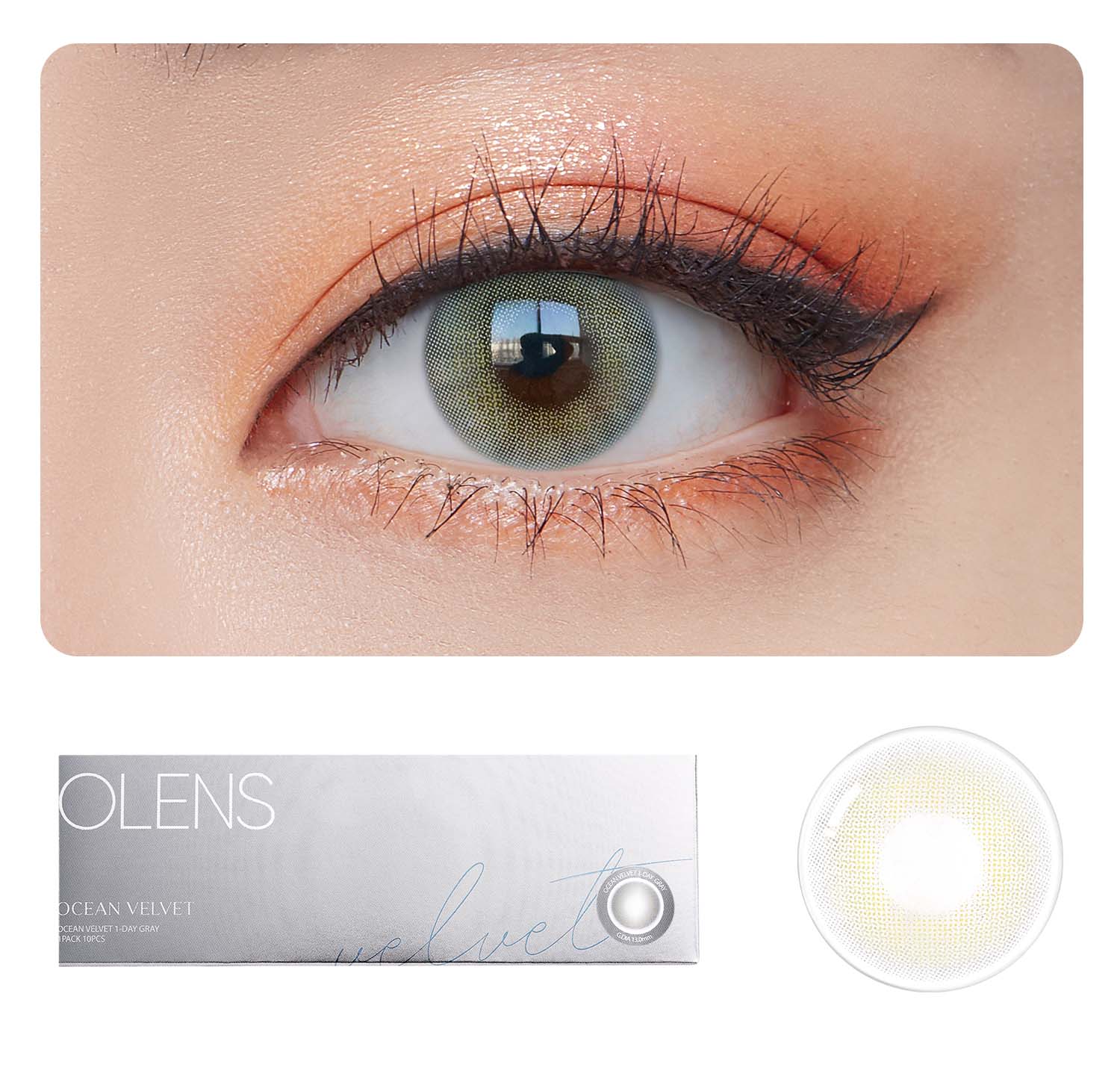  OLENS Premium Color Contact Lens | Ocean Velvet Gray contact lens |Natural looking gray lens, loved by celebrity makeup artists | 1 day disposable trial pack | o-lens.co.in