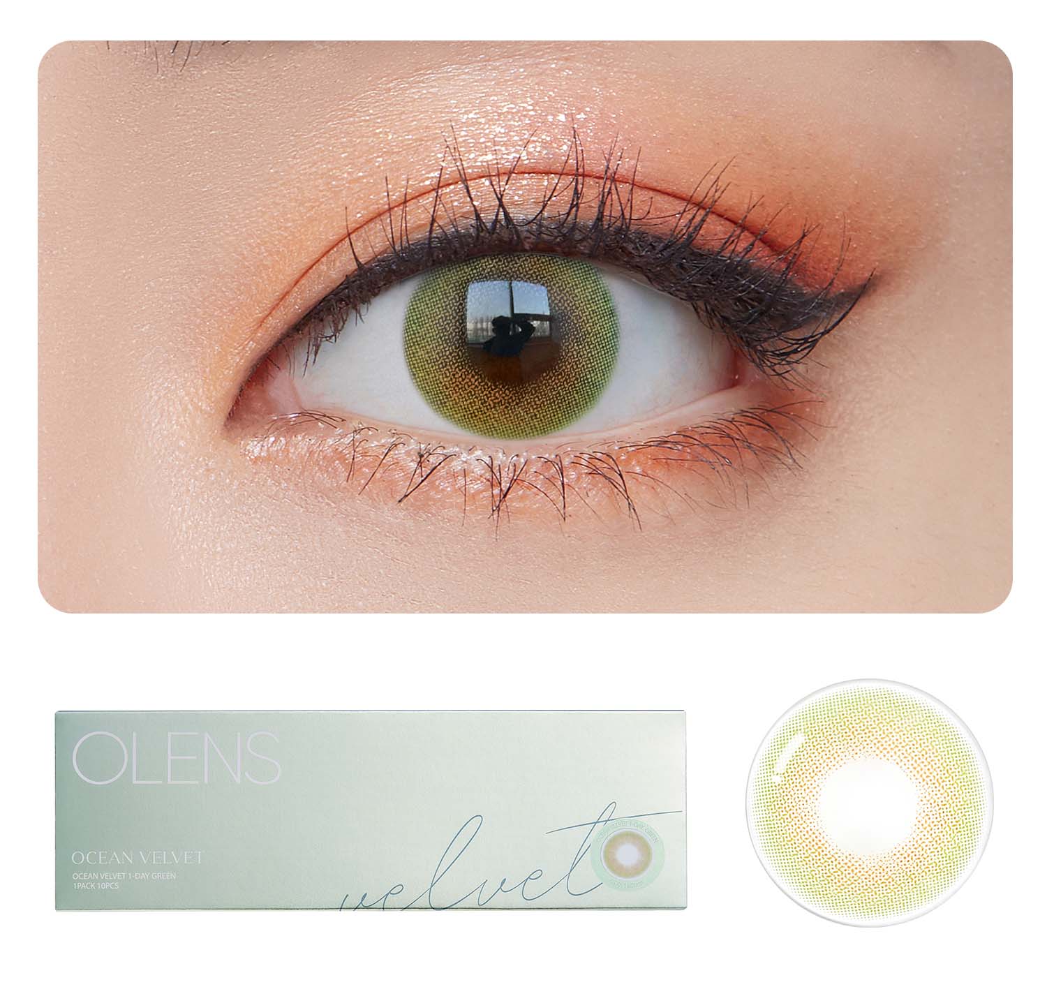 OLENS Premium Color Contact Lens | Ocean Velvet Green contact lens | Natural looking green lens, loved by celebrity makeup artists | 1 day disposable trial pack | o-lens.co.in