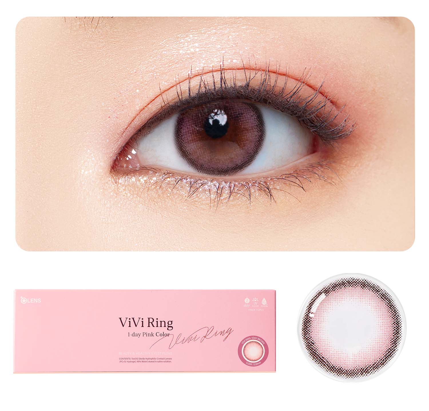 OLENS Premium Color Contact Lens | Vivi ring Pink Color Contact Lens | 1 day disposable trial pack | o-lens.co.in